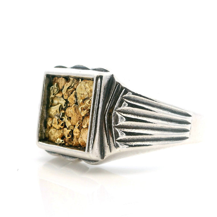 Signet Men's Ring Sterling Silver & Alaskan Gold Nugget Size 12