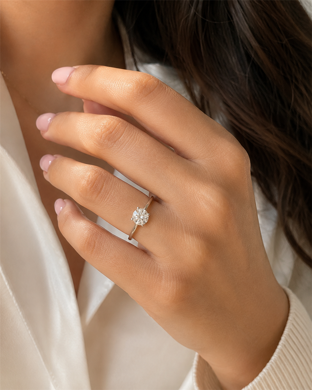Solitaire 1.00 CT Round Engagement Ring 14 Karat White Gold
