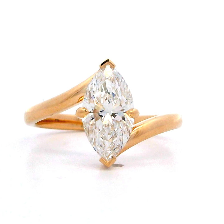 Bypass Lab Diamond Engagement Ring Yellow 14 Karat Gold With A 1.55 Carat Marquise Shape Lab Diamond Center