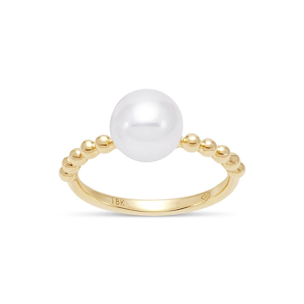 Solitare Style Pearl Ring 14 Karat Gold Yellow with Fresh Water Pearl size 6