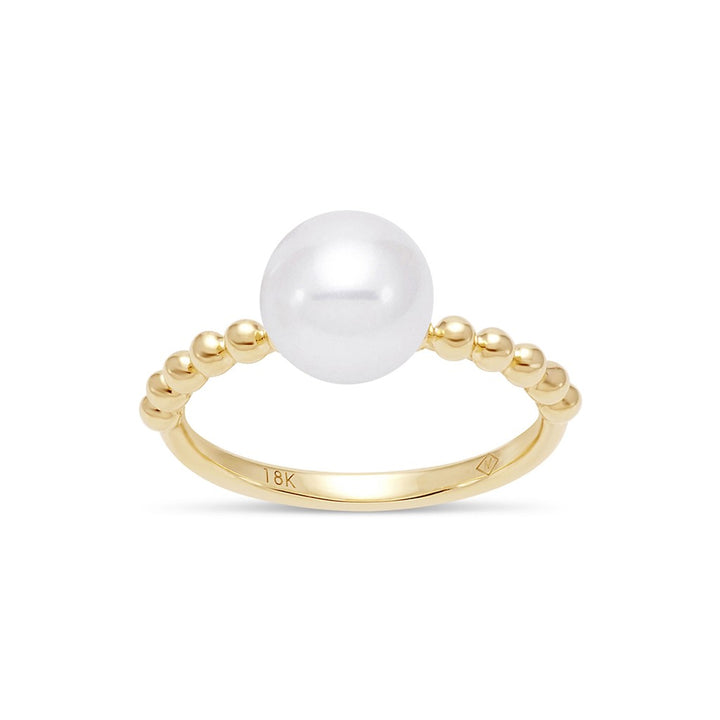 Solitare Style Pearl Ring 14 Karat Gold Yellow with Fresh Water Pearl size 6