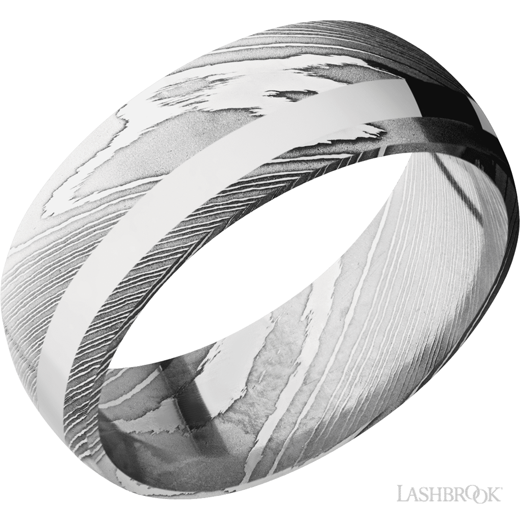 Silver & Black Damascus Steel Alternative Metal Ring 8mm wide Size 10