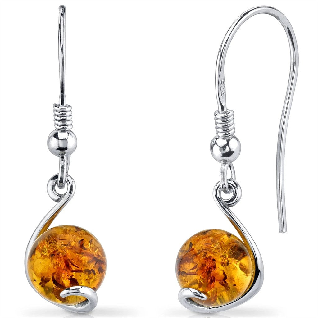 Dangle Drop Style .925 White With Round Ambers