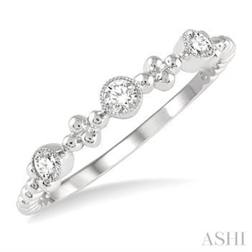 3 Stone Style Fashion Ring 10 Karat White with Diamonds size 6.5
