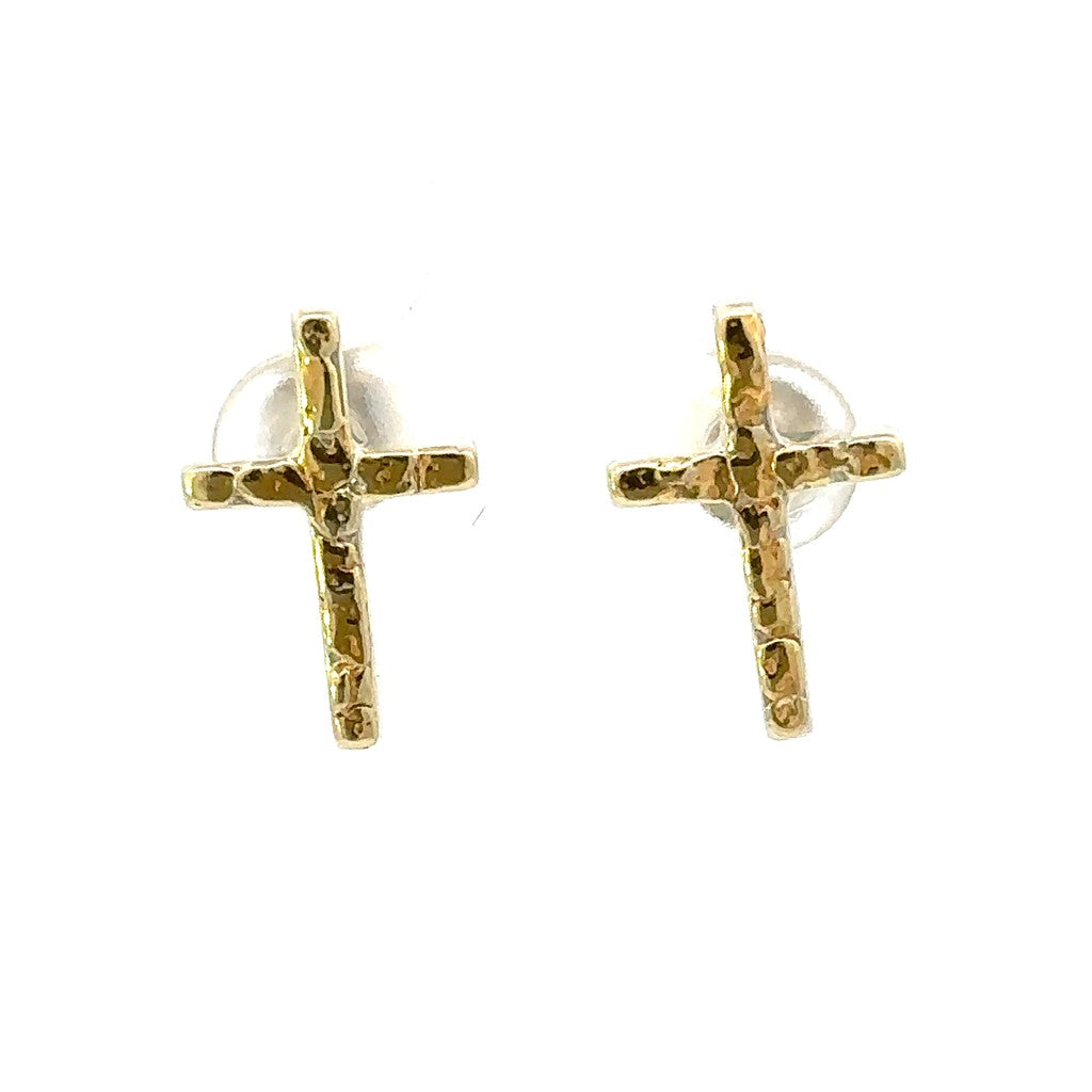 Cross Stud Sterling Silver Earrings Accented with Alaskan Gold Nuggets