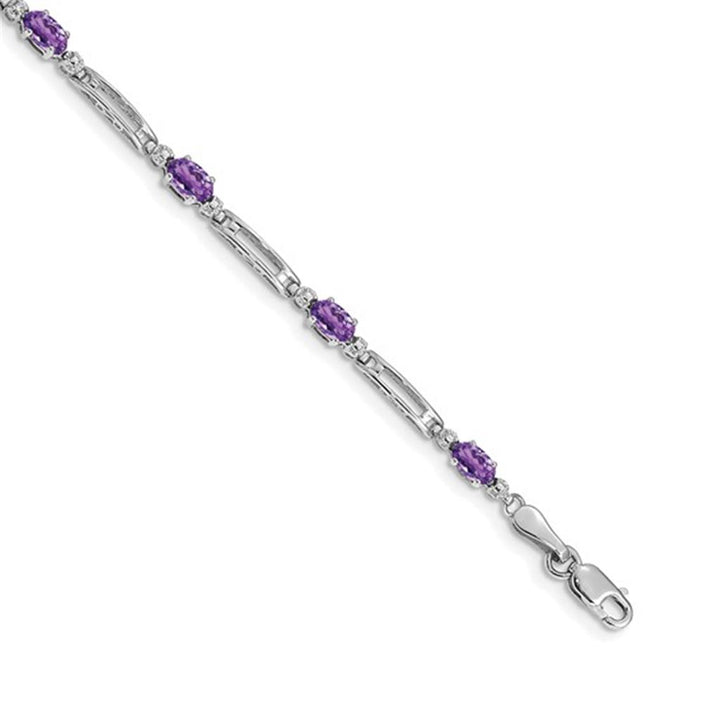 Clasp Style Colored Stone Bracelet 14 KT White With Amethysts & Diamond 7" Long