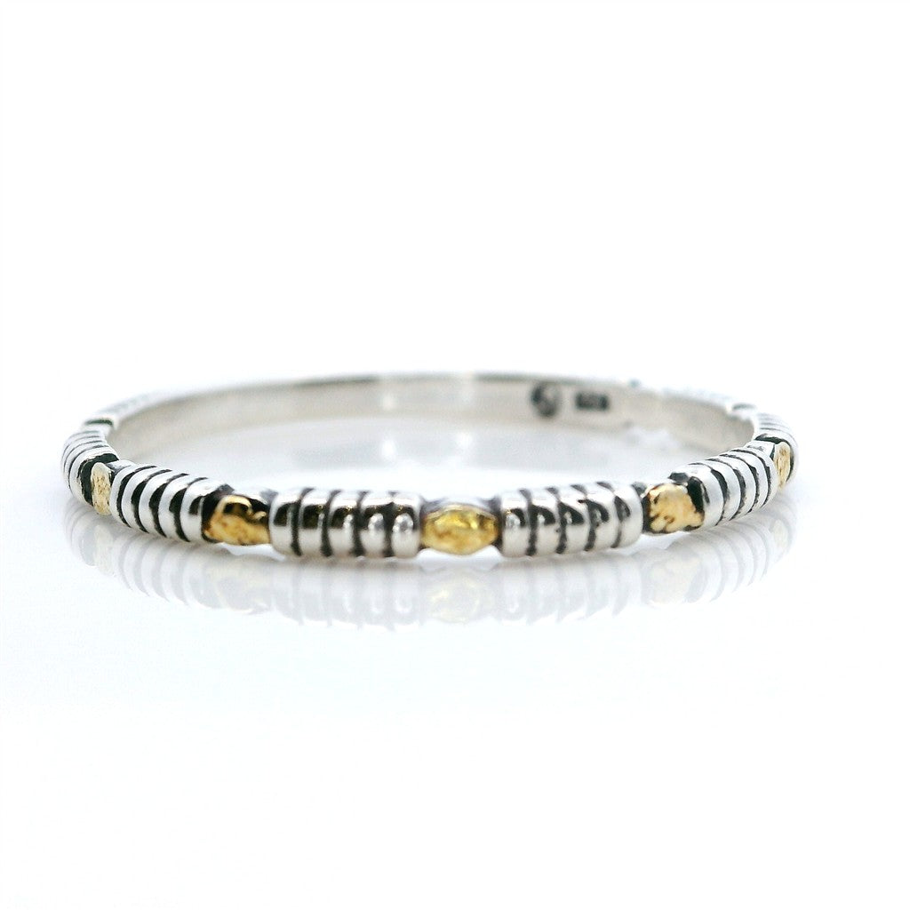Stack-Able Womens Alaskan Gold Nugget Fashion Ring 2 mm wide Sterling Silver & Alaskan Gold Nugget Size 7