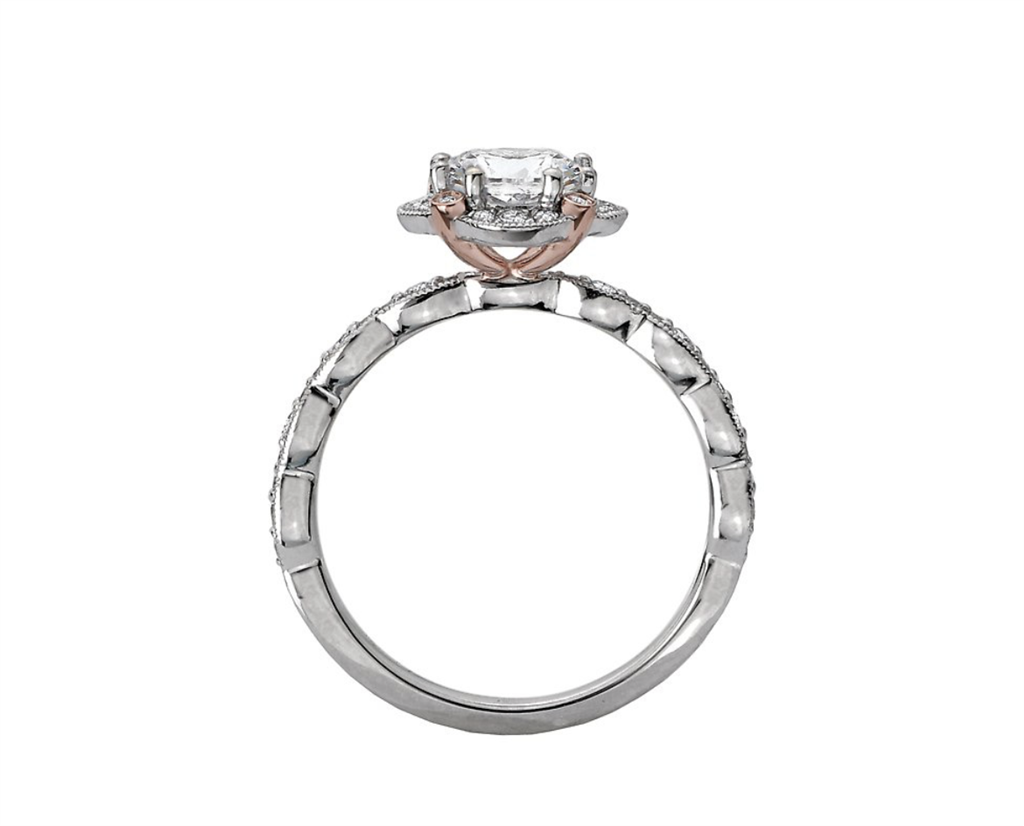 Halo Style Diamond Engagement Ring Sterling Silver Two Tone 
(Center Stone Not Included)