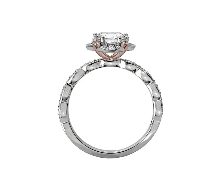 Halo Style Diamond Engagement Ring Sterling Silver Two Tone 
(Center Stone Not Included)