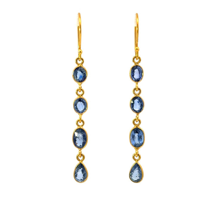 Earrings Precious Metal With Colored Stone Dangle Dangle Drop 18 Karat Gold Yellow With Sapphire