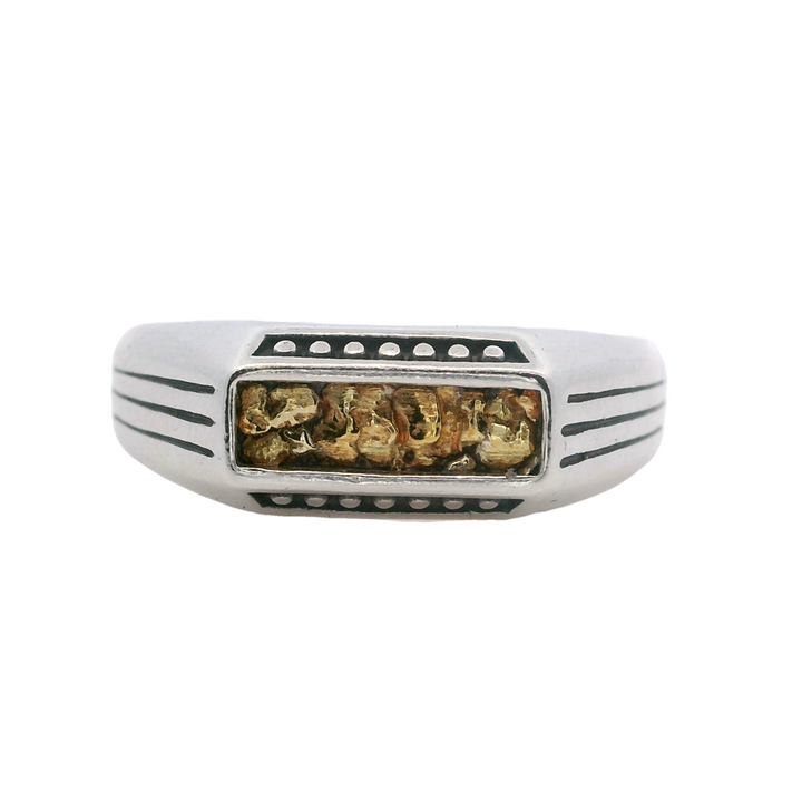 Signet Men's Ring Sterling Silver & Alaskan Gold Nugget Size 11