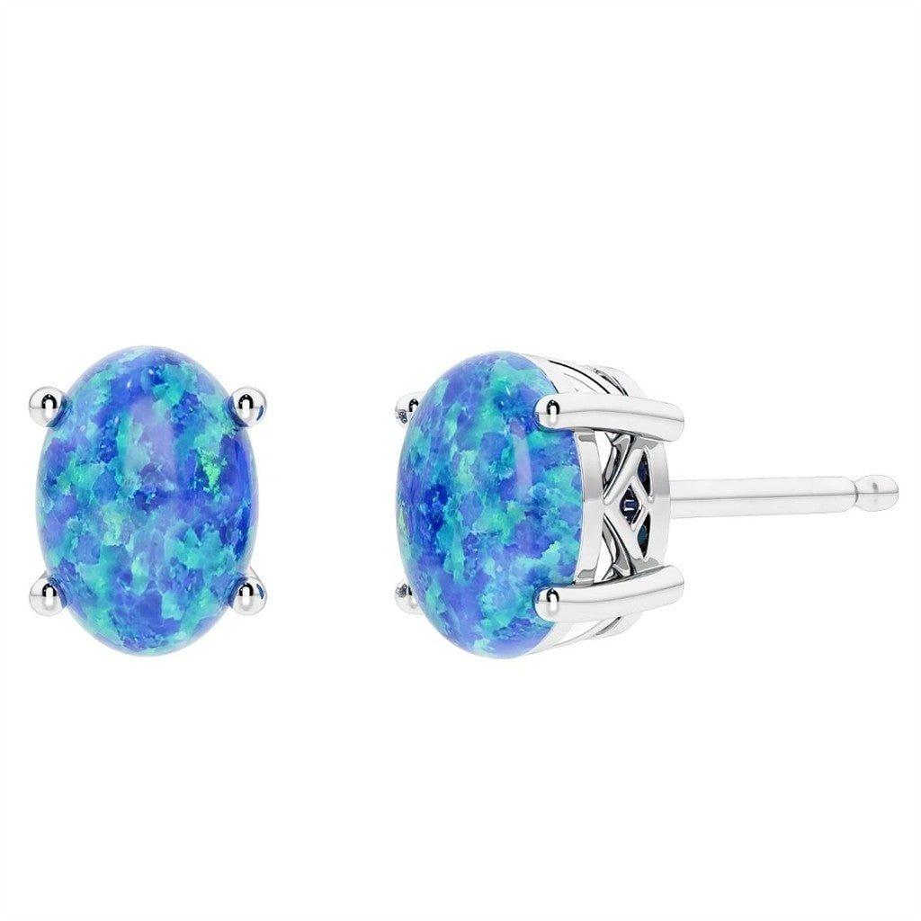 Sterling Silver Post Earrings With Colored Stone