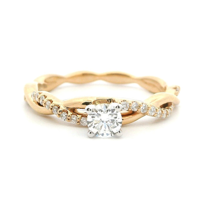 Solitare Accent Diamond Engagement Ring Yellow 14 Karat Gold With A 0.25 Carat Round Shape Diamond Center & Round Shape Diamonds Side Stones