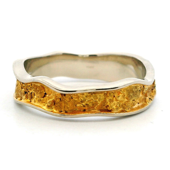 6mm Wide Straight Channel Style Womans Wedding Bands With Gold Nugget 14 Karat Gold Two Tone size 7