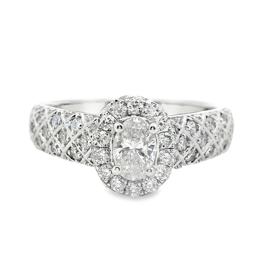 Diamond Halo Diamond Engagement Ring 14 Karat White 0.33 Carat Total Weight