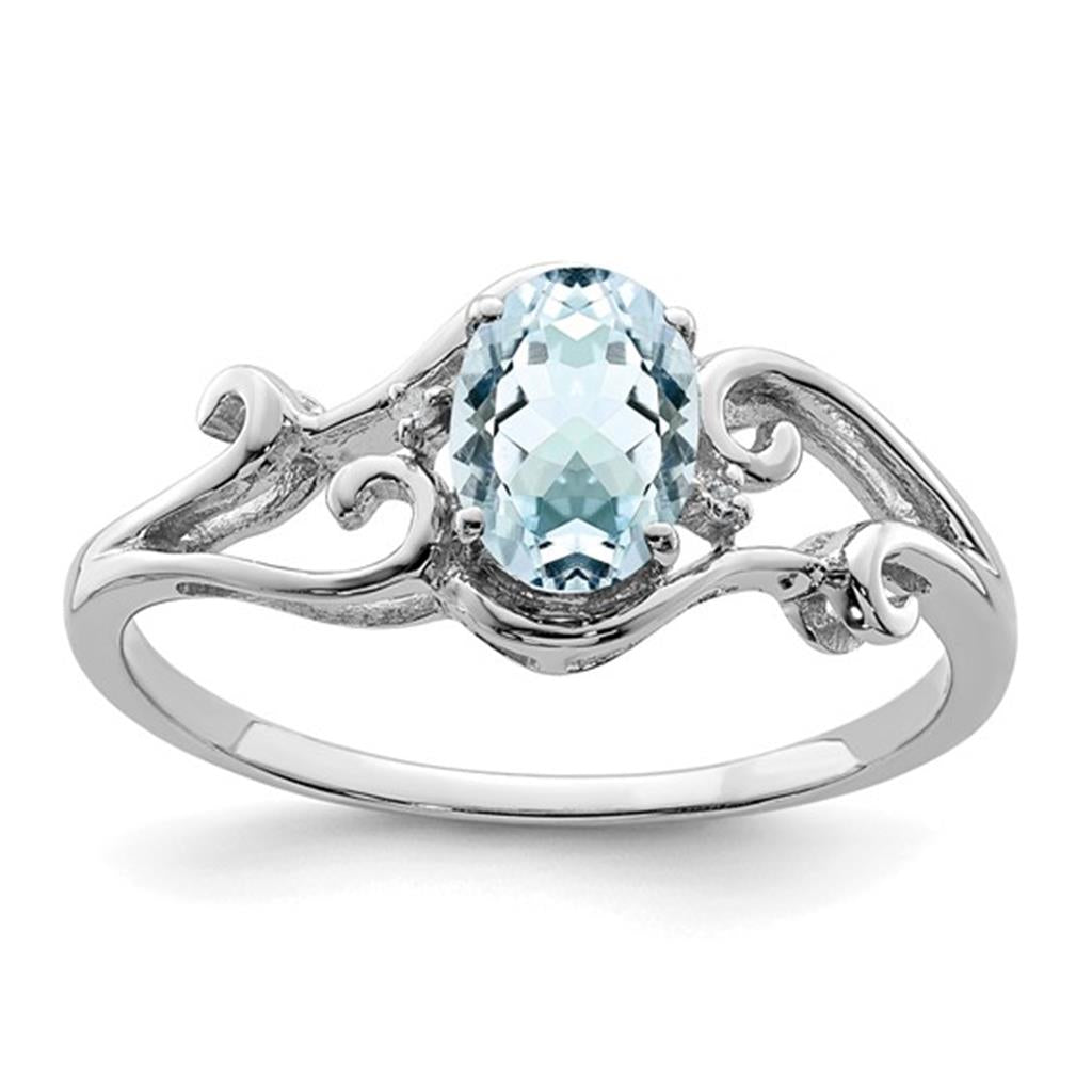 Free Form Style Rings Silver with Stones .925 White with Aqua & Diamond Accent size 7