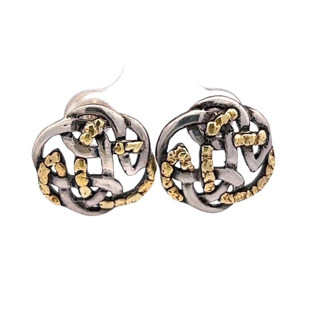 Knot Stud Sterling Silver Earrings Accented with Alaskan Gold Nuggets