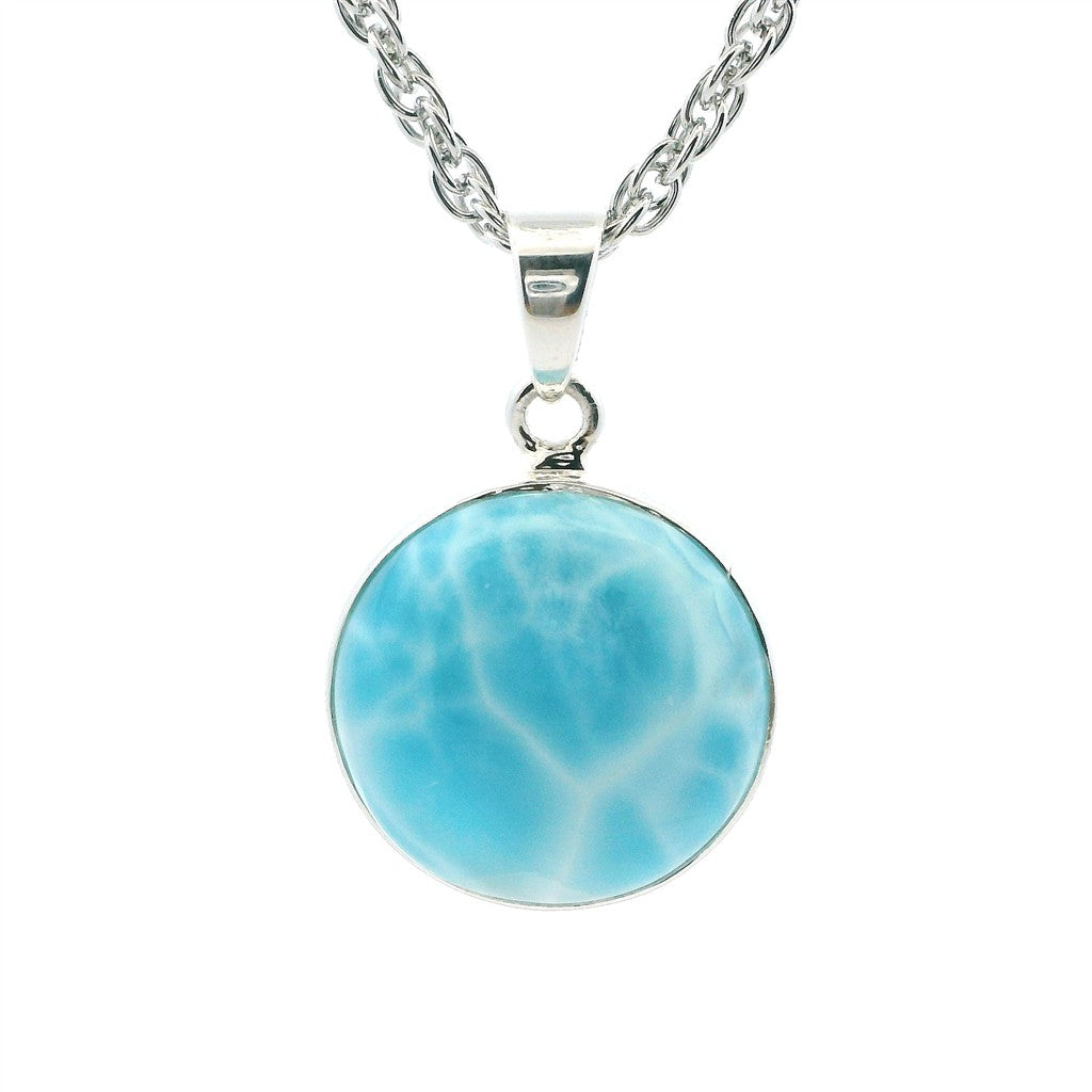 Free Form Pendant Sterling Silver Silver with Cabochon Round Larimar