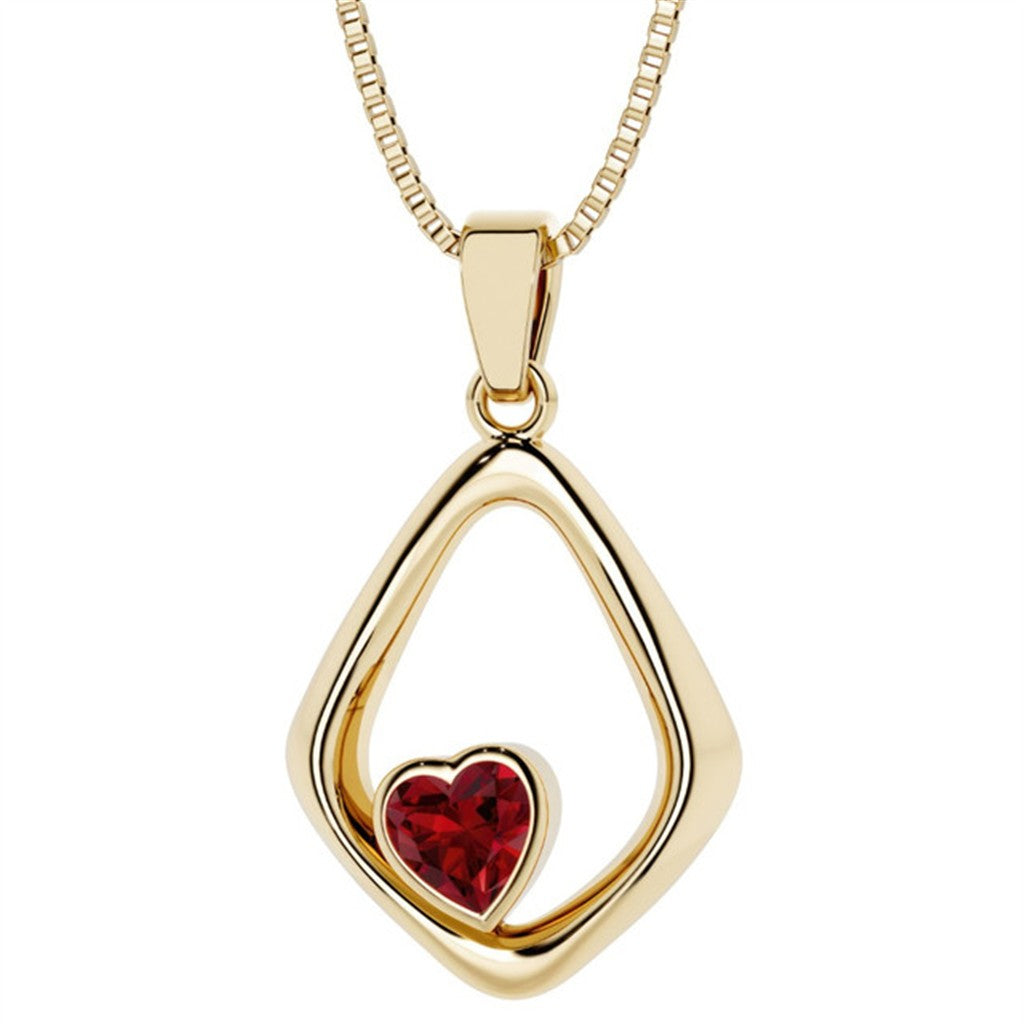 Drop Pendant Sterling Silver Yellow with Heart Garnet Rhodolite