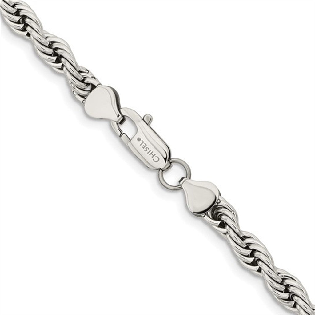 White Stainless Steel Rope Link Chain 6MM Wide 22" Long