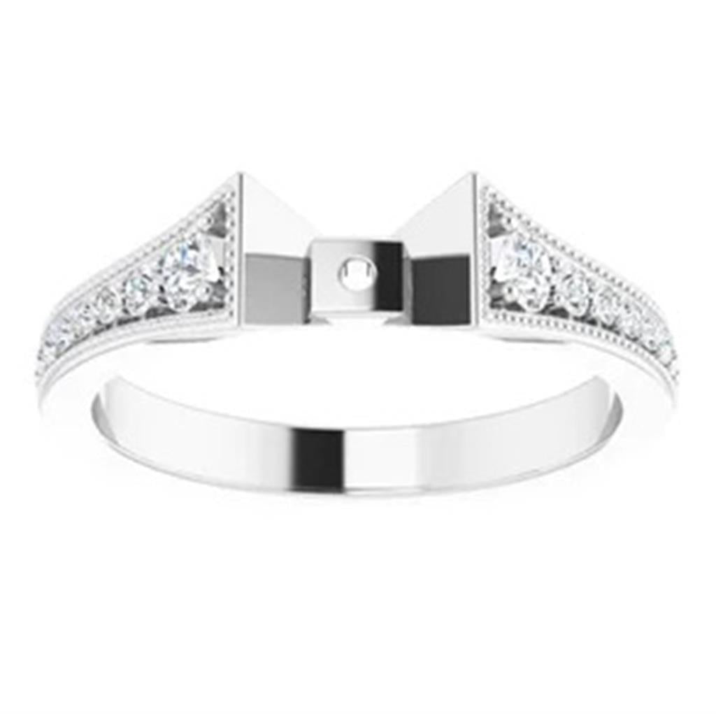 Solitare Accent Style Diamond Engagement Ring Sterling Silver White 
(Center Stone Not Included)