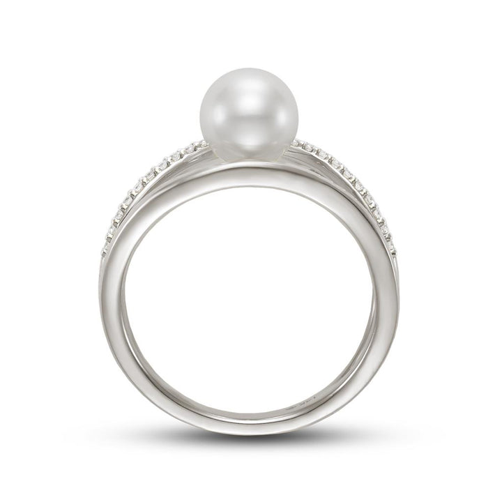 Fashion Style Pearl Ring 14 KT White with Fresh Water Pearl & Diamond Accent size 6