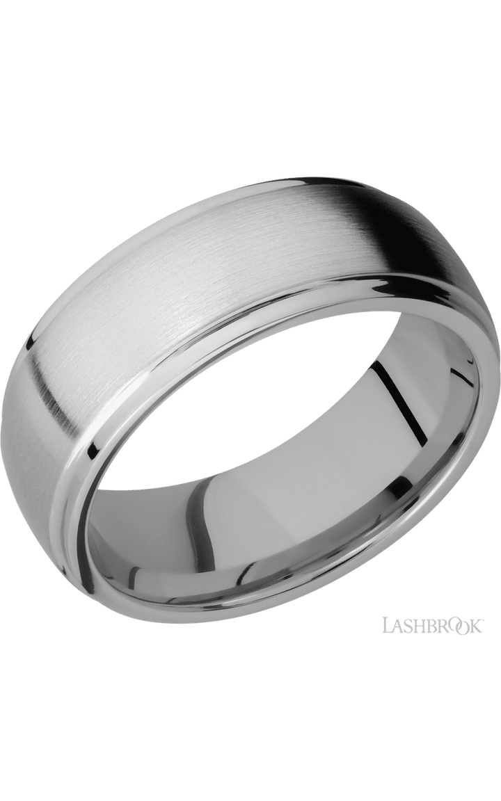 8 mm wide Domed Stepped Down Edges Titanium band.