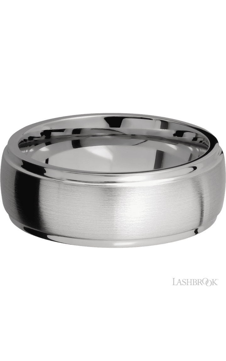 8 mm wide Domed Stepped Down Edges Titanium band.