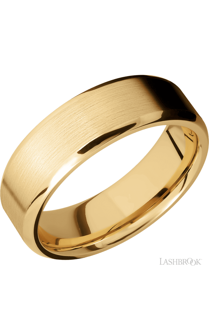 7 mm wide Beveled 10K Yellow Gold band.