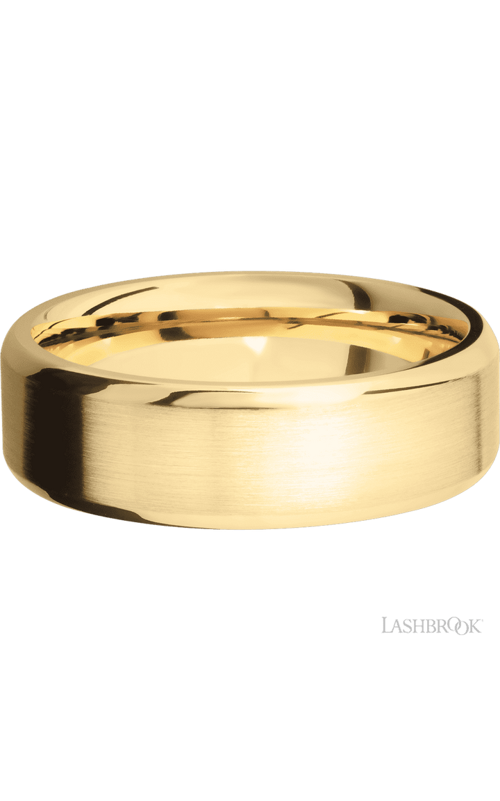 7 mm wide Beveled 10K Yellow Gold band.