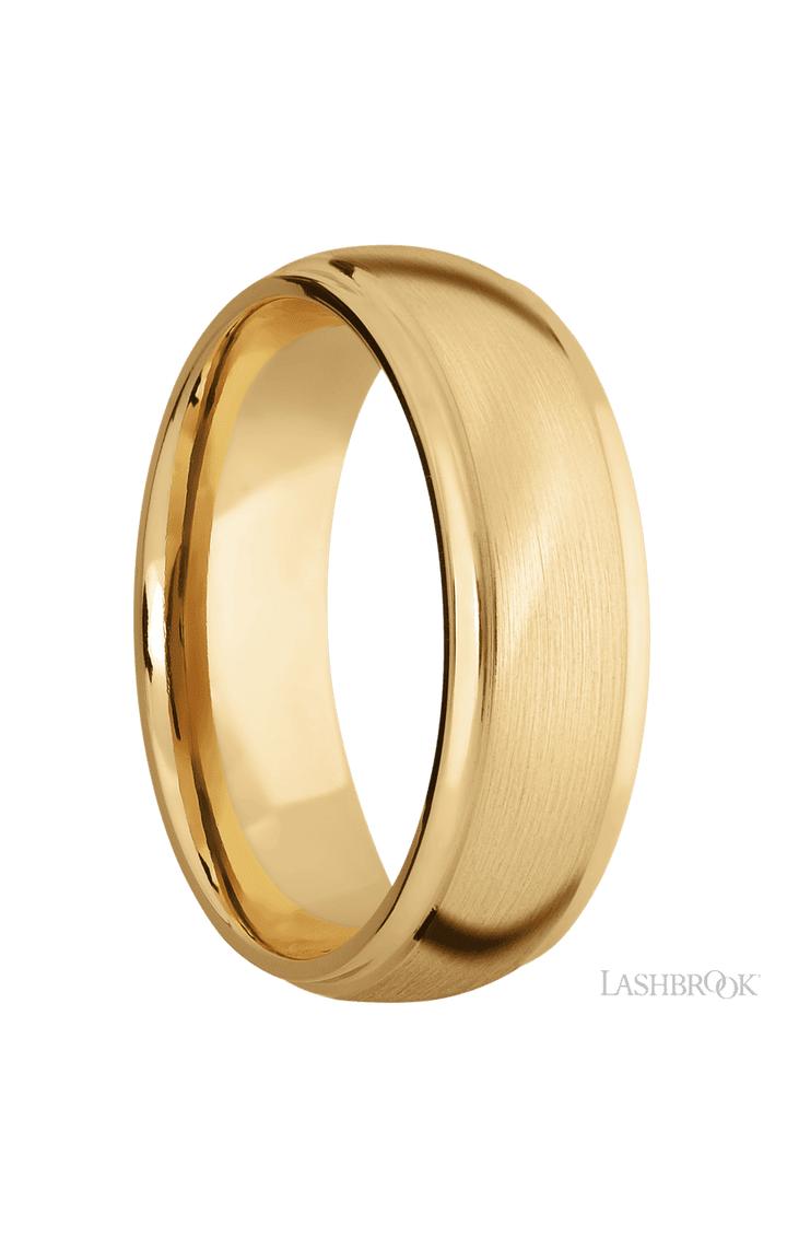 7 mm wide Domed Stepped Down Edges 10K Yellow Gold band.