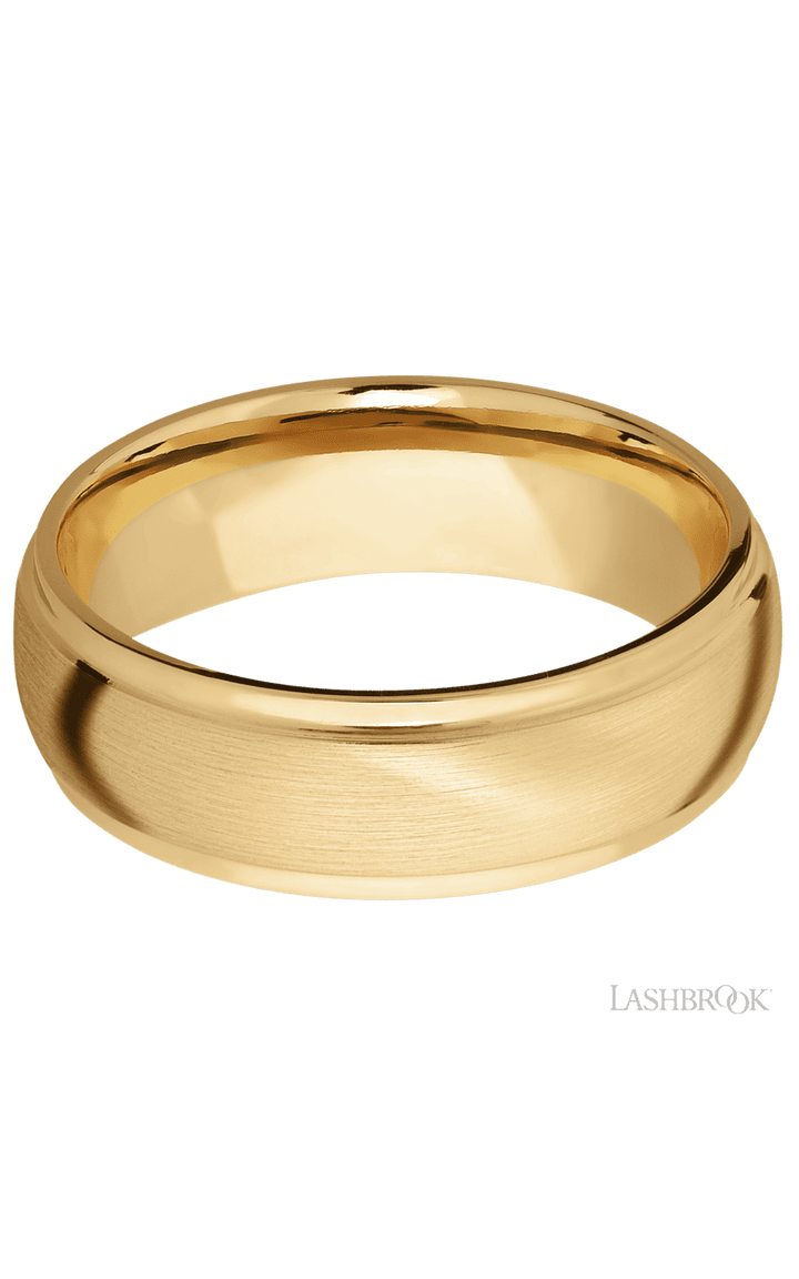 7 mm wide Domed Stepped Down Edges 10K Yellow Gold band.
