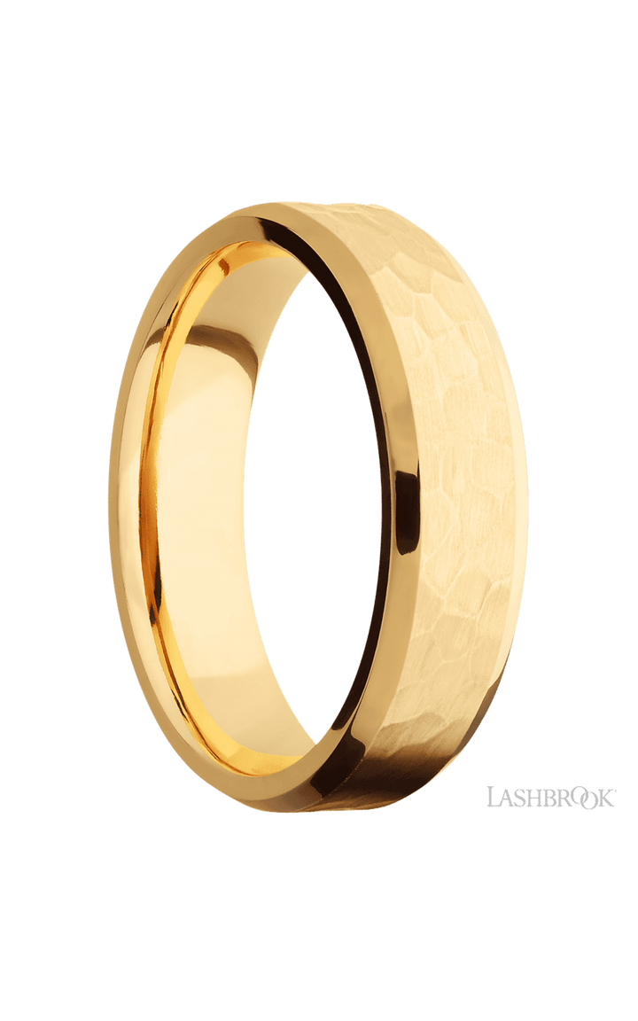 6 mm wide Beveled 14K Yellow Gold band.