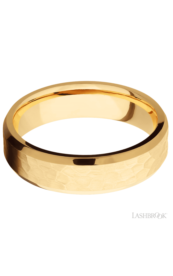 6 mm wide Beveled 14K Yellow Gold band.