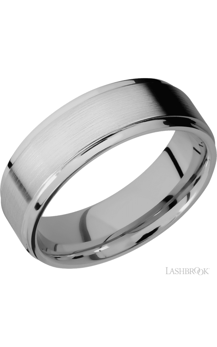 7 mm wide Flat Grooved Edges Titanium band.
