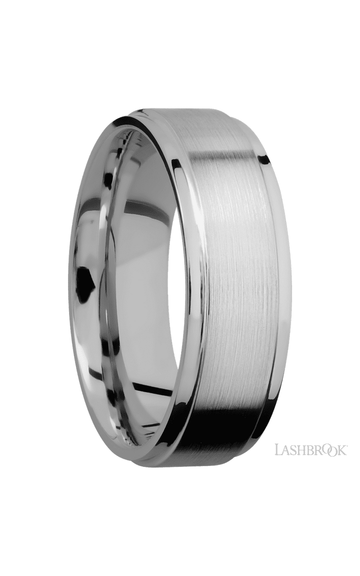 7 mm wide Flat Grooved Edges Titanium band.