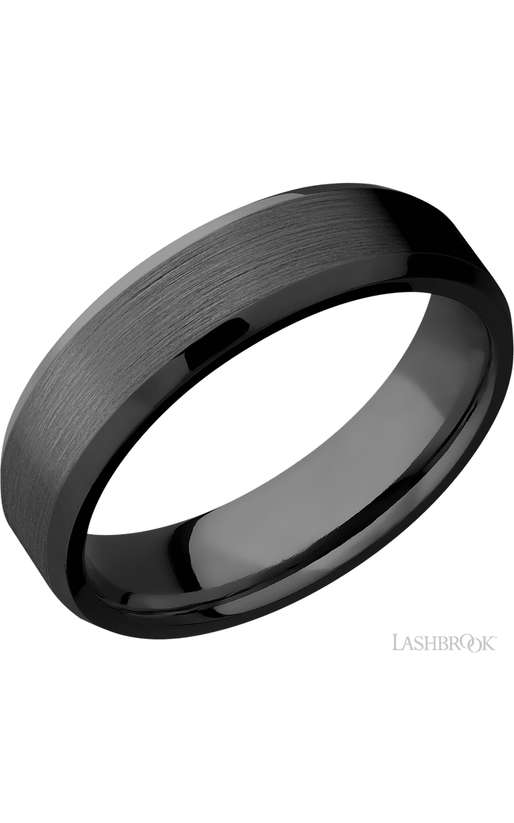 6 mm wide Beveled Zirconium band.