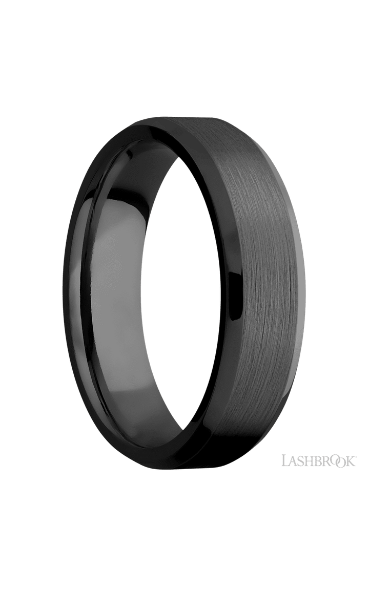 6 mm wide Beveled Zirconium band.