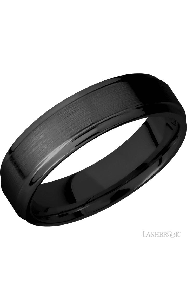 6 mm wide Flat Grooved Edges Zirconium band.