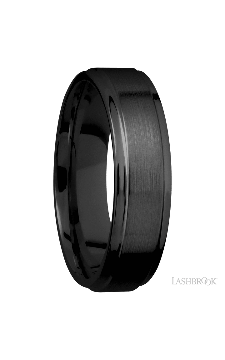 6 mm wide Flat Grooved Edges Zirconium band.