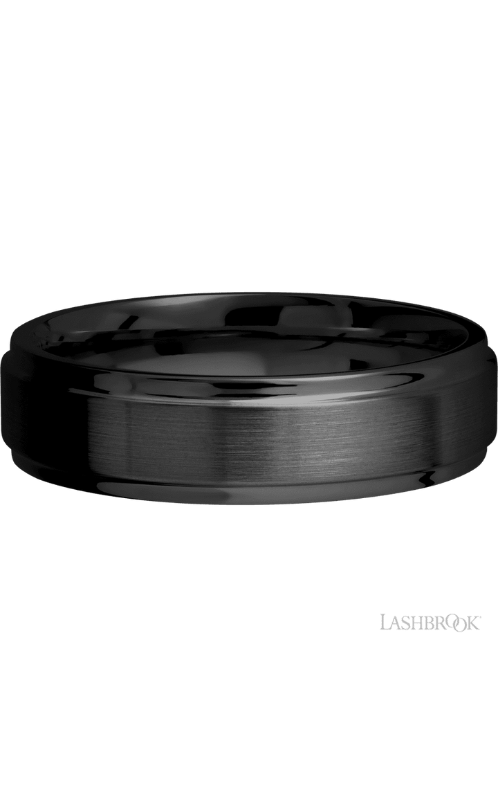 6 mm wide Flat Grooved Edges Zirconium band.