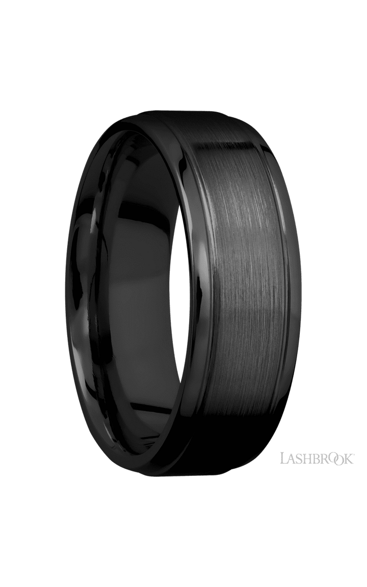 7 mm wide Stepped Bevel Zirconium band.