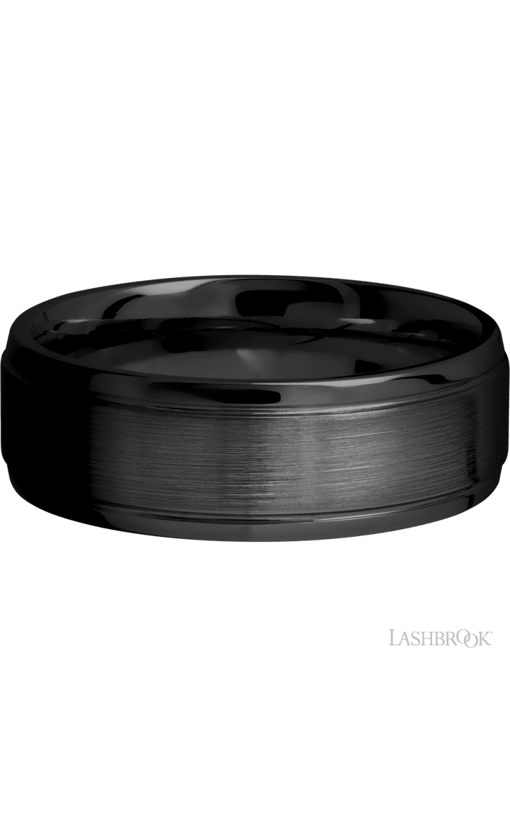 7 mm wide Stepped Bevel Zirconium band.