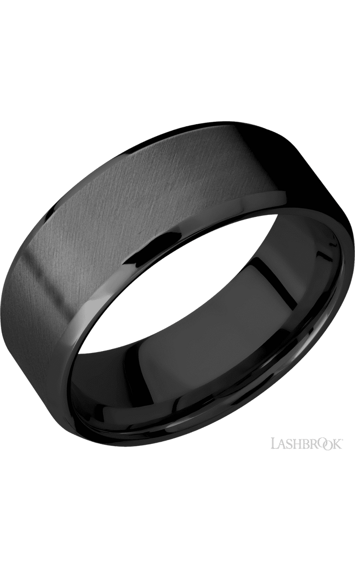 8 mm wide Beveled Zirconium band.