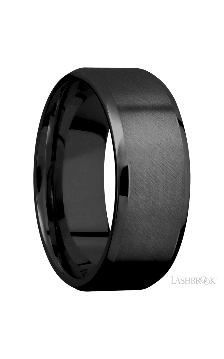 8 mm wide Beveled Zirconium band.