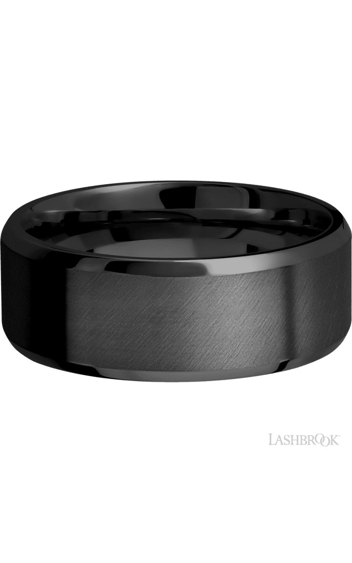 8 mm wide Beveled Zirconium band.