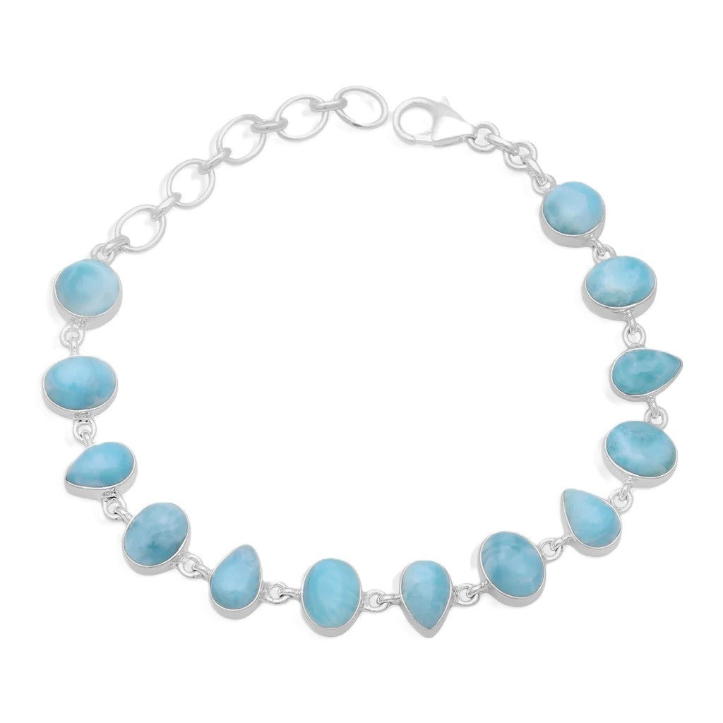 Cable Link Style Gemstone Bracelet Sterling Silver Silver With Larimars 9" Long
