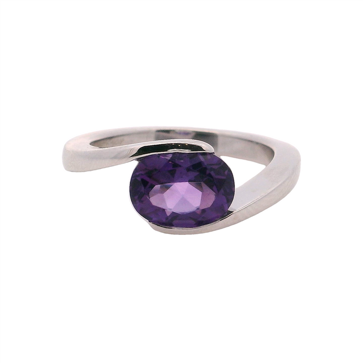 Solitare Style Rings Silver with Stones Sterling Silver White with Amethyst size 7