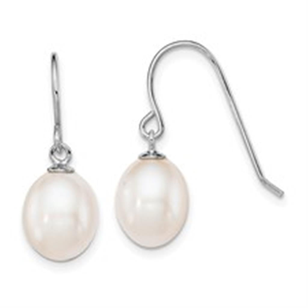 Dangle Drop Earring .925 White 9mm X 6mm Fresh Water Pearls