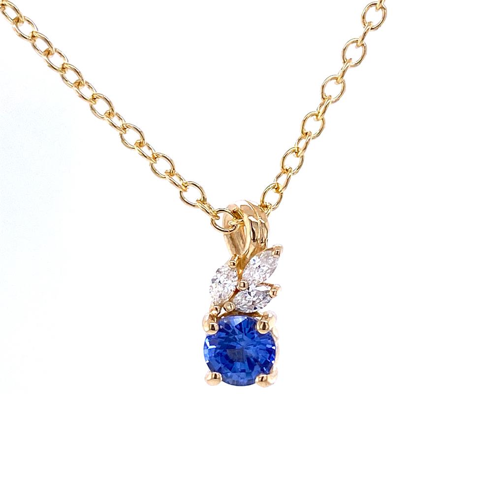 Solitare Accent Pendants 14 KT Yellow with Round Blue Sapphire